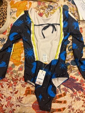 Womens Long Sleeve One-Piece Swimsuit - Blue Celestial Print
